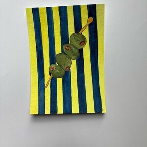 Striped Watercolor Art with Olives
